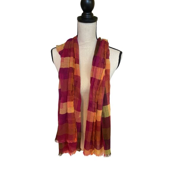 Womens Rectangle Scarf Multicolor Plaid Lightweight Dark Academia Preppy - Picture 2 of 6